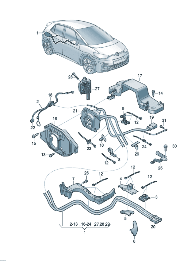 14G971531B High Voltage Wiring Harness for Charging Socket and High Voltage Battery - Suitable for Volkswagen ID7