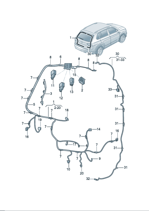 4CG971147A Wiring Harness for Rear Trunk Lid, Single Part, Adapter Connector Wiring Harness, Filter - Suitable for Audi Q6